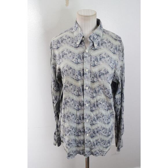 Billy Reid Shirt Mens Medium Standard Cut Long Sleeve Geo Floral Button Italy - Picture 1 of 6